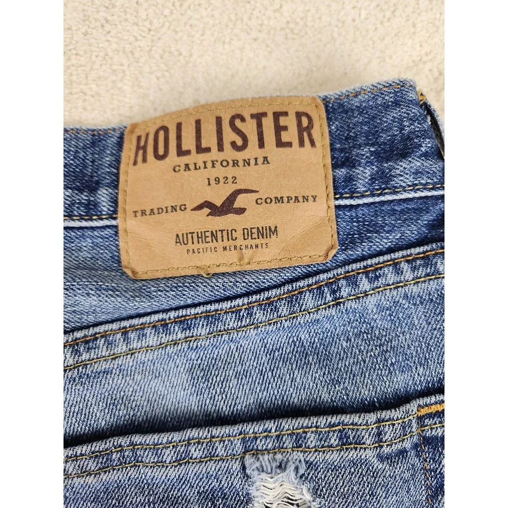 Men's Hollister Denim Shorts Size 33 Distressed Cut Off Frayed Hem Medium Wash